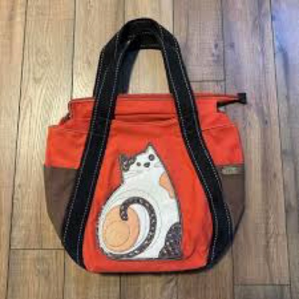 Orange Tote Bag with Cat Design